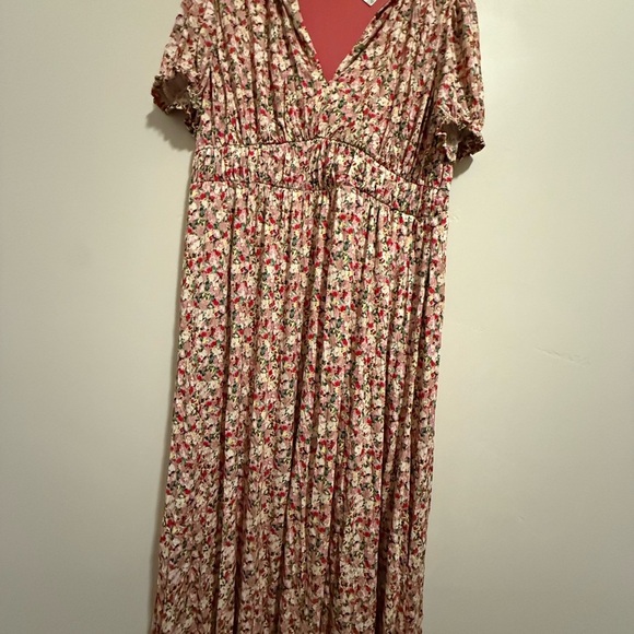 Boden Ruched strech Jersey Pink Floral Maxi Dress women short sleeve plus 14R - Picture 3 of 13